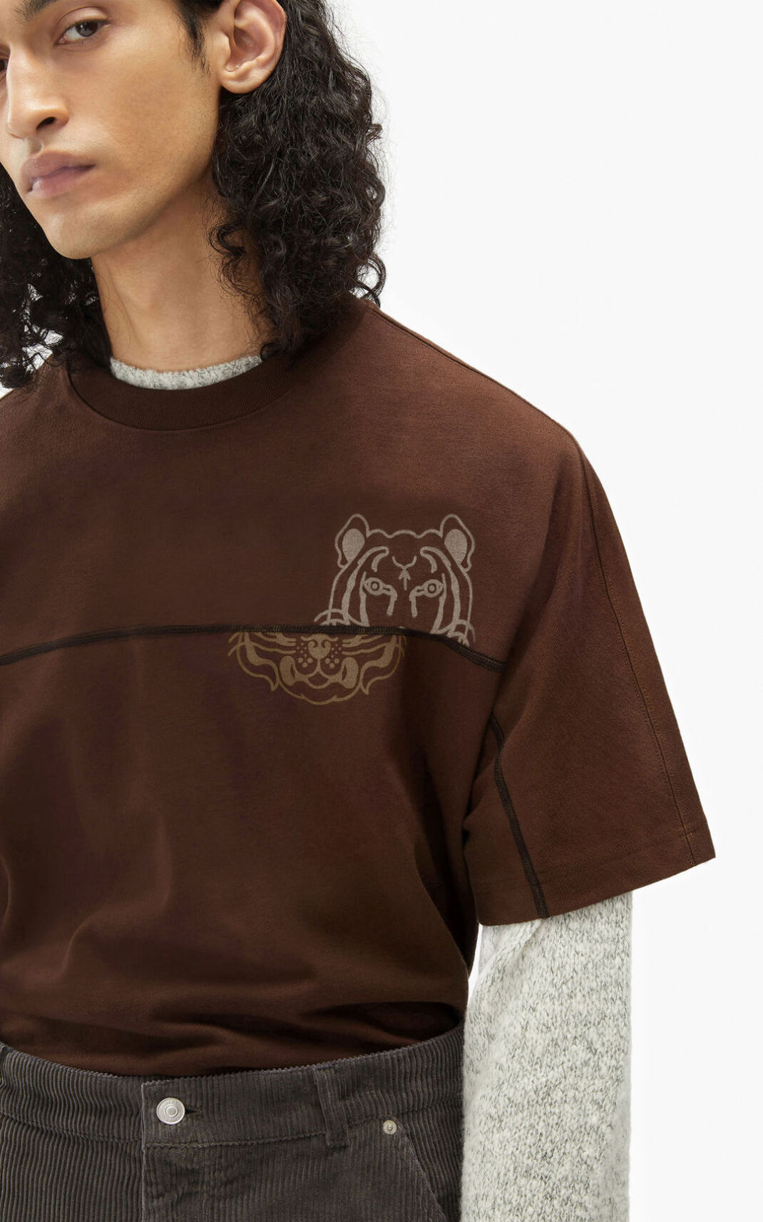 T Shirt Kenzo K Tiger oversized Homme Marron Foncé | DWUA-48590